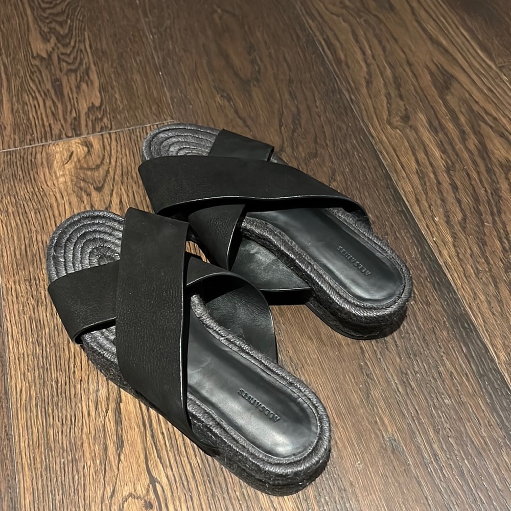 All Saints Black Crisscross Slip-On Sandals